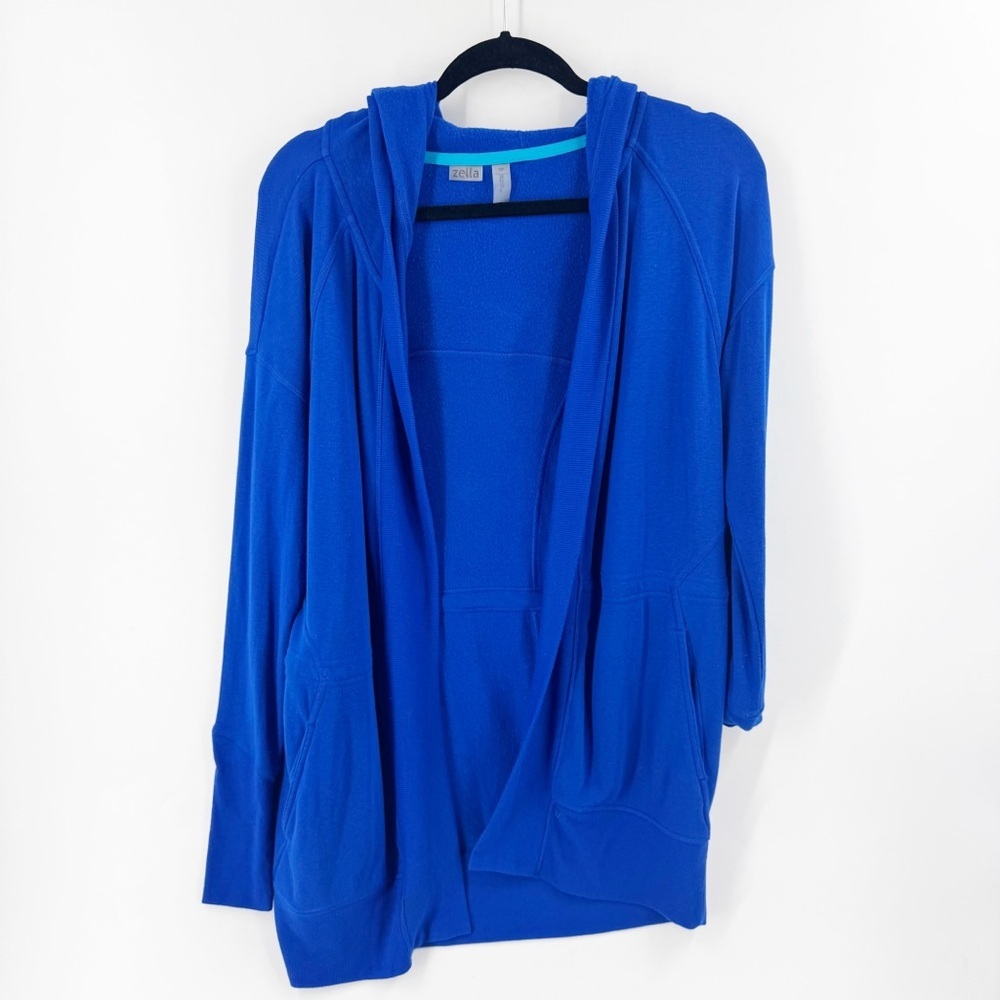 ✅ Zella 'Cirrus' Sport Cardigan Sweater Jacket Blue Blue Hooded Sweater SIZE SM‎